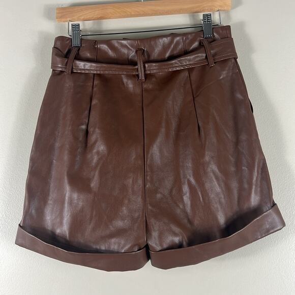 Lulus Brown Take a Ride Brown Vegan Leather Paperbag High Waisted Shorts - Picture 4 of 7